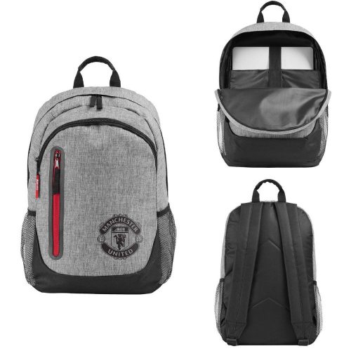 Official Manchester United FC Heather Grey Backpack – Black Crest & Laptop Pouch