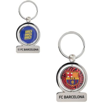   Official FC Barcelona Metal Spinner Keyring – Silver Finish (50mm x 40mm)