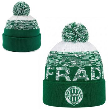   Green-White Striped Fradi Knitted Beanie with Pom-Pom – Embroidered FTC Crest