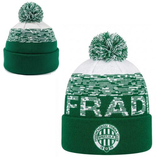 Green-White Striped Fradi Knitted Beanie with Pom-Pom – Embroidered FTC Crest