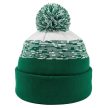 Green-White Striped Fradi Knitted Beanie with Pom-Pom – Embroidered FTC Crest