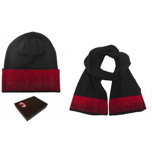 AC Milan Skipper Jacquard Logo Beanie and Scarf Set – Official Gift Box