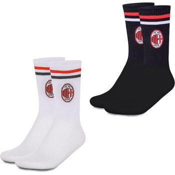 AC Milan 2 Pair Sock Set – Black and White with Team Logo