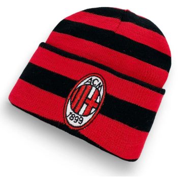  Official AC Milan Two-Tone Beanie – Red Black Striped Acrylic 1899