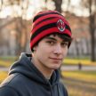 Official AC Milan Two-Tone Beanie – Red Black Striped Acrylic 1899