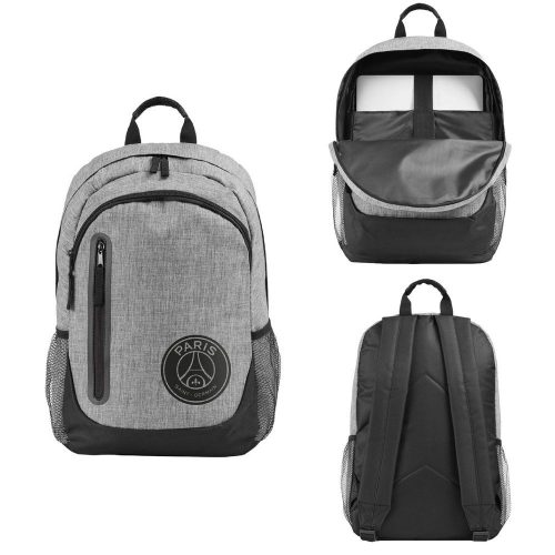 Official Paris Saint-Germain FC Grey Backpack – Black Crest & Laptop Pocket