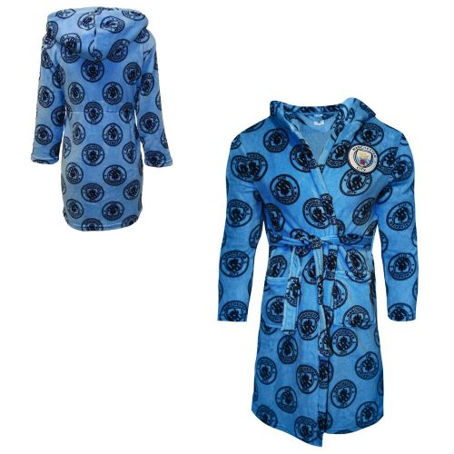 Manchester City F.C. Men's blue Dressing Gown – Fleece Hooded Robe with Club Crest