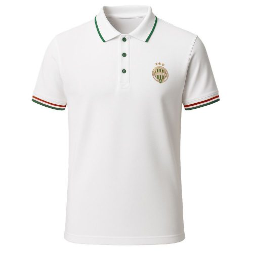 Ferencváros Polo Shirt (White) – FTC Crested Supporter Polo with Tricolor Trim