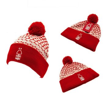   Nottingham Forest FC Red and White Bobble Hat, Official Fan Product