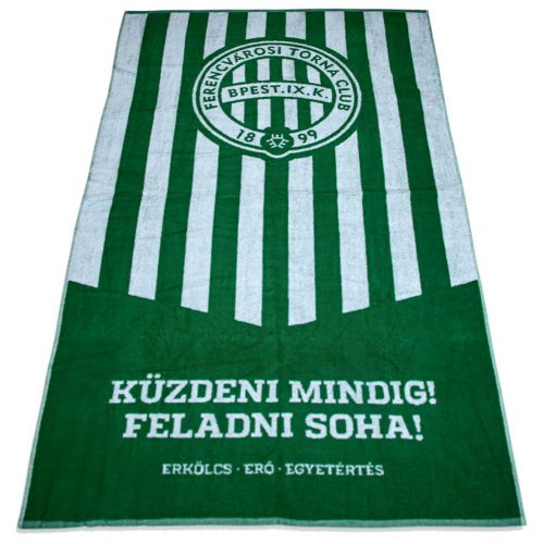Ferencvárosi TC Towel – Green and White Striped, "Küzdeni Mindig, Feladni Soha!" Quote with Ferencváros Crest