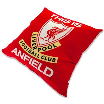   Liverpool FC "This Is Anfield" Cushion – Retro Liverbird Crest, Official Licensed Product
